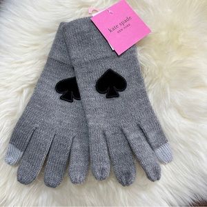 NEW Kate Spade New York Flocked Spade Gloves Gray Touchscreen friendly